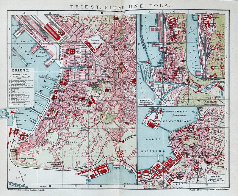 Trieste, Fiume and Pola, historical city map from 1907