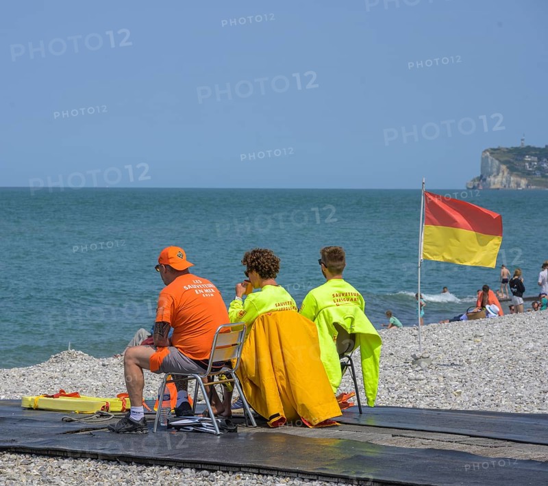 Lifeguards on the beach of, Yport, Département Seine-Maritime, France