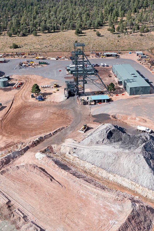 Tusayan, Arizona - Energy Fuels' controversial Pinyon Plain uranium mine, located a few miles from Grand Canyon National Park and inside Baaj Nwaavjo I'tah Kukveni National Monument. Native American tribes fear contamination of ground water and pollution from trucks hauling uranium ore along the 300-mile route to Energy Fuels' White Mesa mill in Utah