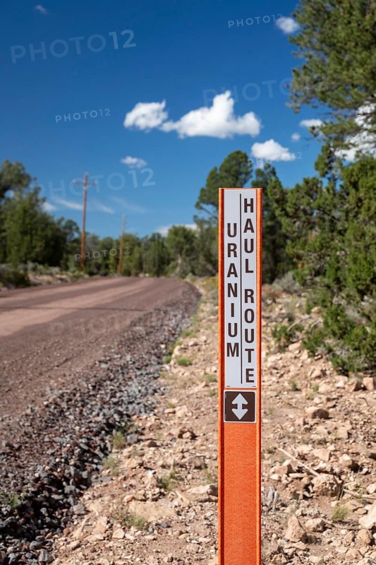 Tusayan, Arizona - A uranium haul route at Energy Fuels' controversial Pinyon Plain uranium mine, located a few miles from Grand Canyon National Park and inside Baaj Nwaavjo I'tah Kukveni National Monument. Native American tribes fear contamination of ground water and pollution from trucks hauling uranium ore along the 300-mile route to Energy Fuels' White Mesa mill in Utah