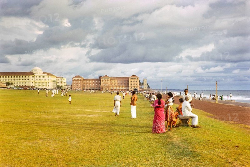 People enjoying leisure activities by the ocean, Galle Face Green, Colombo, Sri Lanka, South Asia, Indian subcontinent, South Asia, 1965