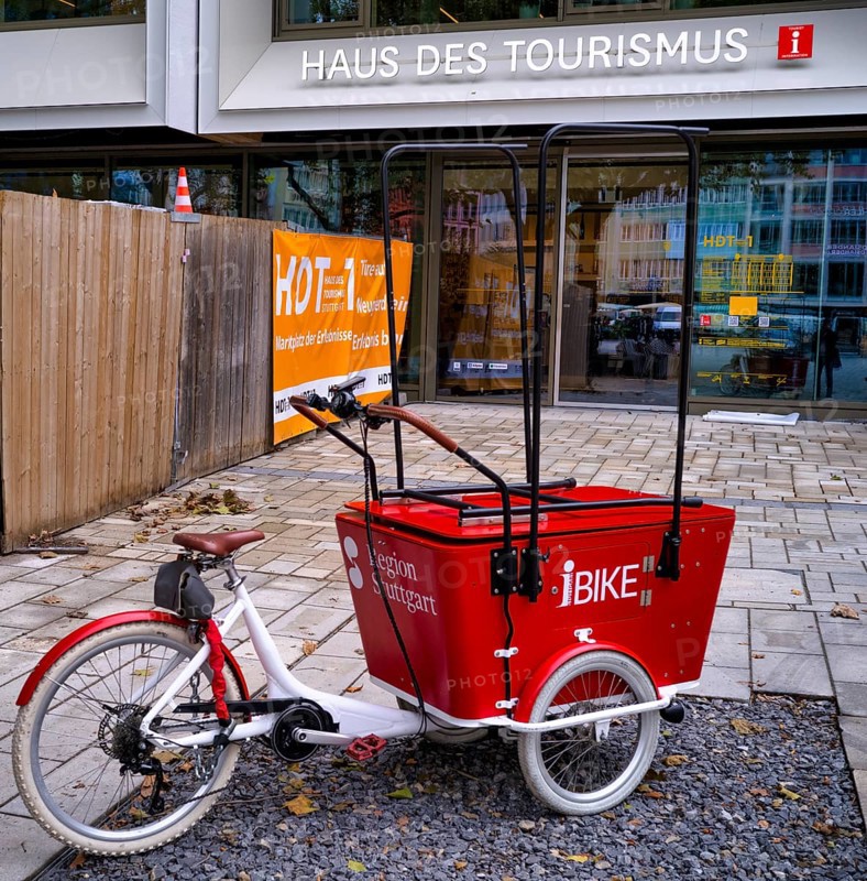 IBike, Inforad, cargo bike of the Haus des Tourismus, tourist office, Marktplatz, Stuttgart, Baden-Württemberg, Germany