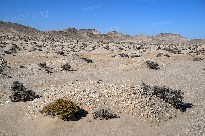 Diamond mining mound in the desert sand at the beginning of the 20th century, Pomona, restricted diamond area, near Lüderitz, Karas region, Namibia