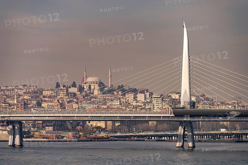 The metro bridge over the Golden Horn in Istanbul, Turkey
