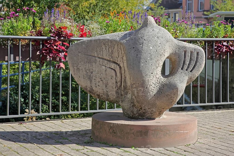 Sculpture Elephant by Antal Sándor 1992, Modern Art, Abstract Art, Stone Sculpture, Elephant Figure, Head, Ears, Hauptstraße, Wiesloch, Baden-Württemberg, Germany