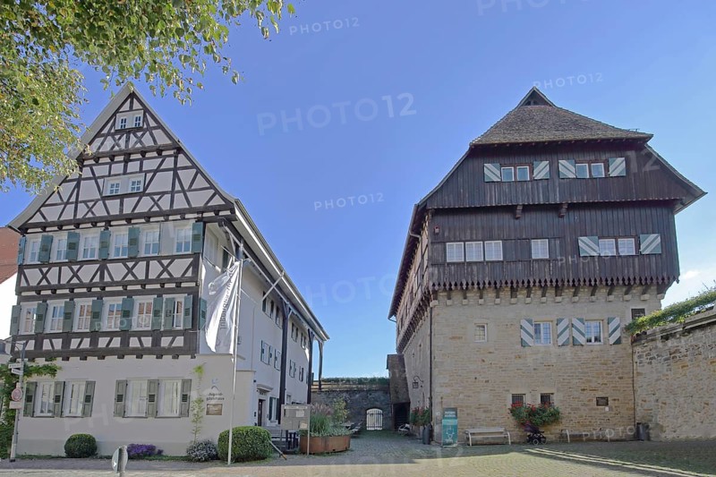 Former equestrian centre and today's youth hostel and medieval Zollern Castle, Balingen, Swabian Alb, Baden-Württemberg, Germany
