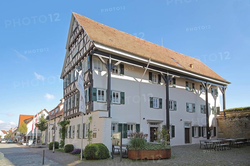 Former equestrian centre and current youth hostel at the medieval Zollern Castle in Balingen, Swabian Alb, Baden-Württemberg, Germany