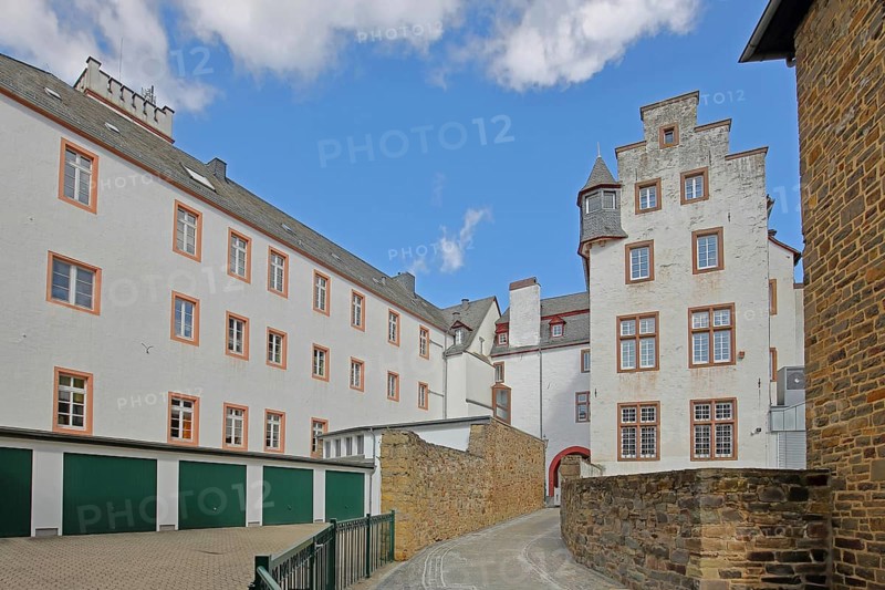 Back of the town hall with stepped gable, Fibergasse, Bad Münstereifel, Ahrgebirge, Eifel, North Rhine-Westphalia, Germany
