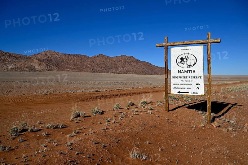 Namtib Biosphere Reserve sign on the D707, Tiras Mountains, Karas Region, Namibia