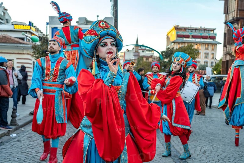 Costumed group of street artists in Istanbul, Turkey