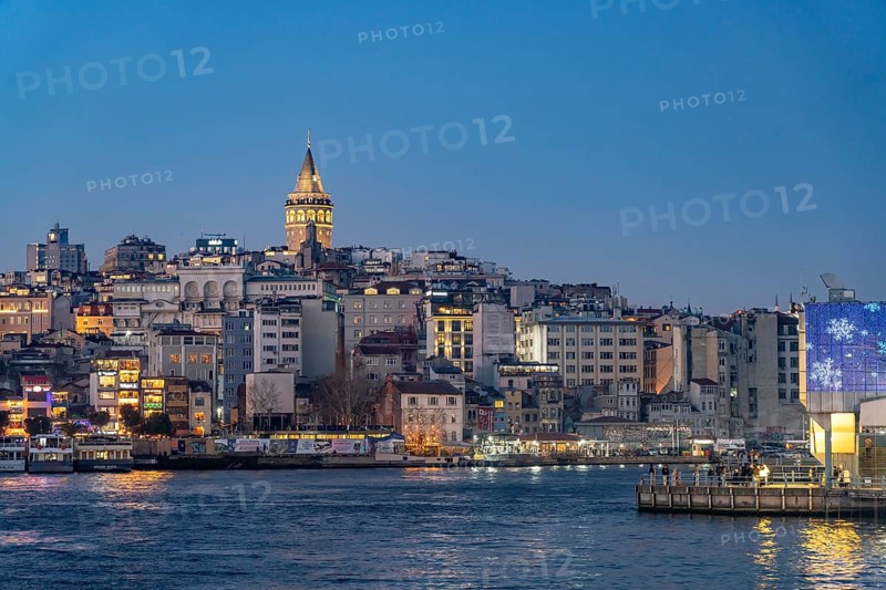 Beyoglu and the Galata Tower at dusk, Istanbul, Turkey