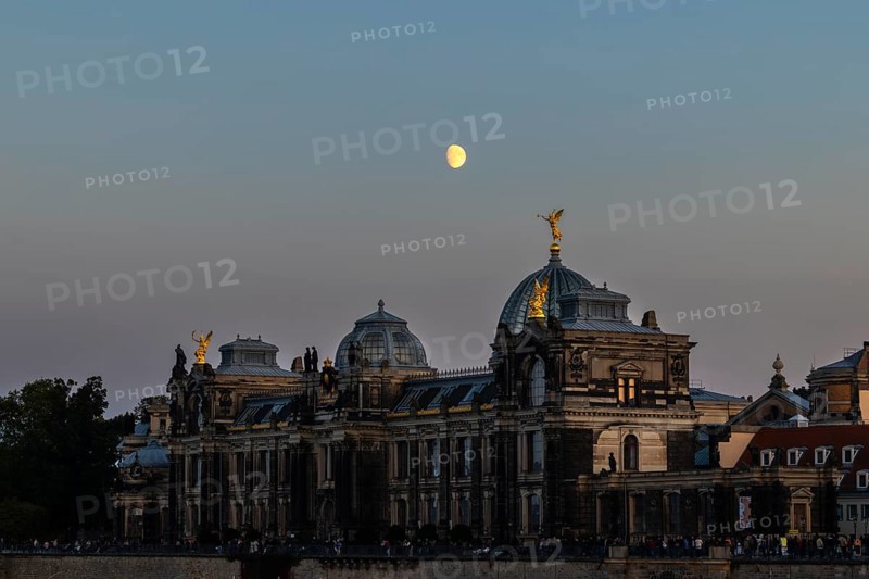 Art academy at dusk with moon, Dresden, Saxony, Germany