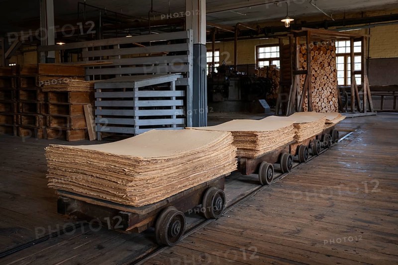 Wagon on rails for transporting cardboard, former paper factory and mill for the production of groundwood pulp board, UNESCO World Heritage Site Verla Factory Village, Maailmanperintökohde Verlan puuhiomo ja pahvitehdas, Verla Rapids, Kymenlaakso, near Kouvola, Finland