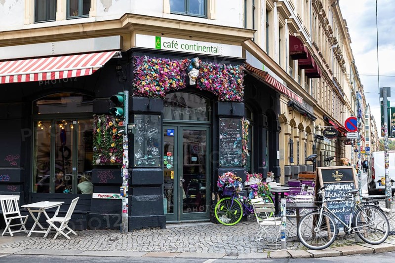 Entrance area of the Cafe Continental in the trendy Neustadt neighbourhood, Dresden, Saxony, Germany