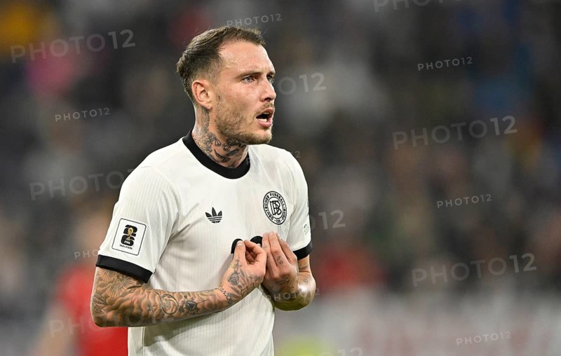 David Raum GER (22) mimes innocent lamb after foul gesture World Cup qualifier, international match, Germany v Luxembourg, PreZero Arena, Sinsheim, Baden-Württemberg, Germany