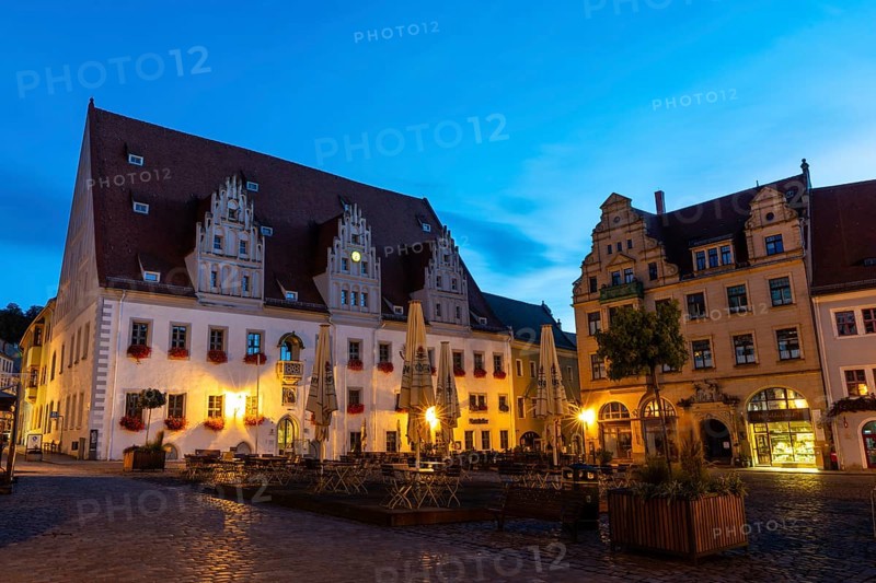 Market Square, Town Hall, Blue Hour, Old Town, Meissen, Saxony, Germany