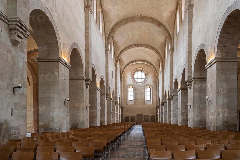 Interior view of the central nave, basilica, monastery church, founded in 1136, Eberbach Monastery, Eltville am Rhein, Rheingau, Hesse, Germany