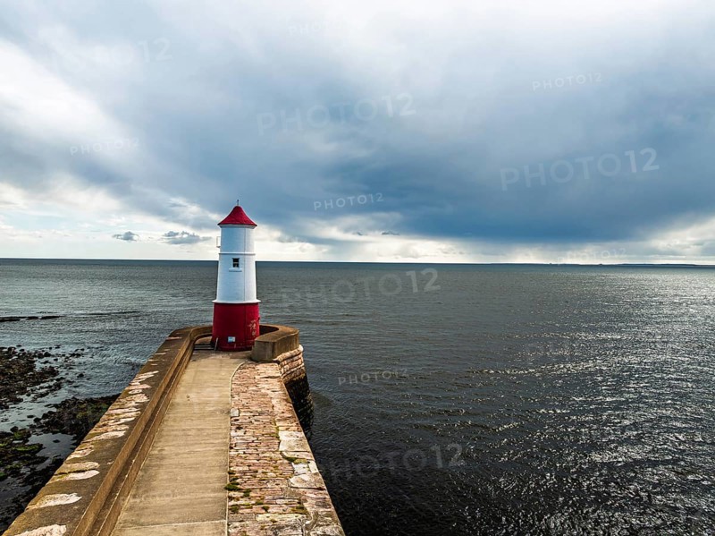 Berwick Pier and Lighthouse from a drone, Berwick-upon-Tweed, England, United Kingdom