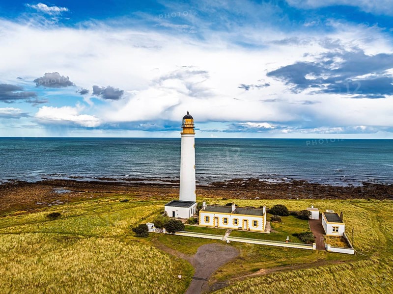 Barns Ness Lighthouse from a drone, Dunbar, East Lothian, Scotland, UK