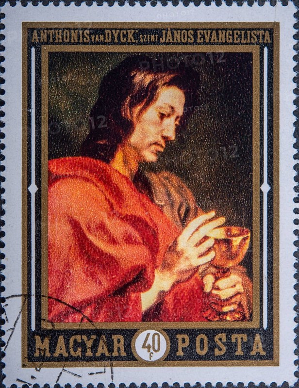 Saint John the Evangelist. Portrait on a Hungarian postage stamp