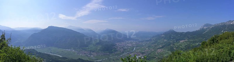 View from Malga Cimana into the Adige Valley towards Rovereto, Villa Lagarina, Trentino, Italy