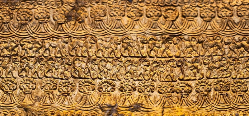 Antique gold relief depicting lions, British Museum, London, London region, England, Great Britain
