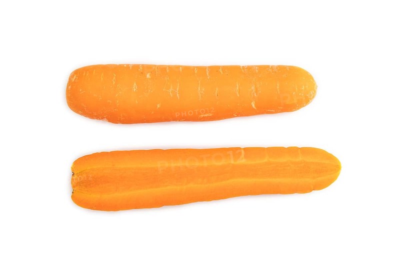 Orange Carrot isolated on white background. Top view, close up, flat lay. healthy food, vegetable, minimalism