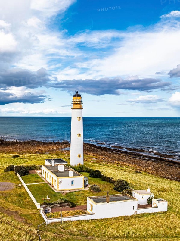 Barns Ness Lighthouse from a drone, Dunbar, East Lothian, Scotland, UK