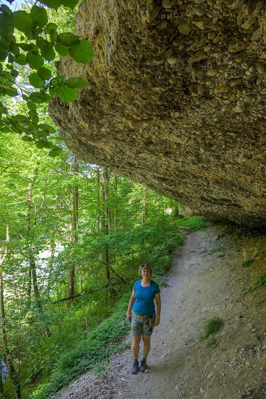 Konglomeratfelsen und Wanderweg im Naturschutzgebiet Steyr Fluss, Molln, Oberösterreich, Österreich