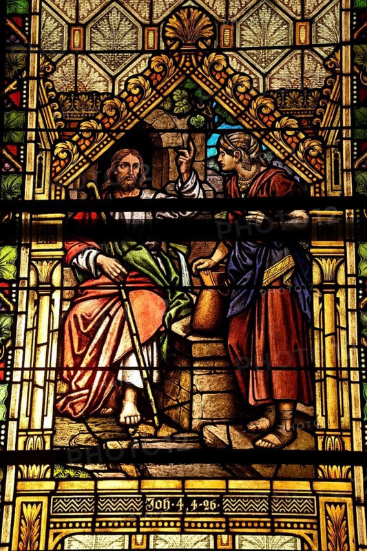 Buntglasfenster in der evangelisch-lutherischen Kirche von 1912, hergestellt von der Hofglasmalerei W. Franke in Naumburg, Lüderitz, Region Karas, Namibia