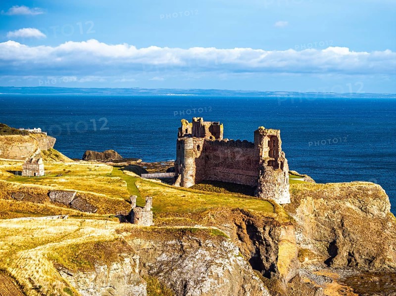 Ruins of Tantallon Castle from a drone, North Berwick, East Lothian, Scotland, UK
