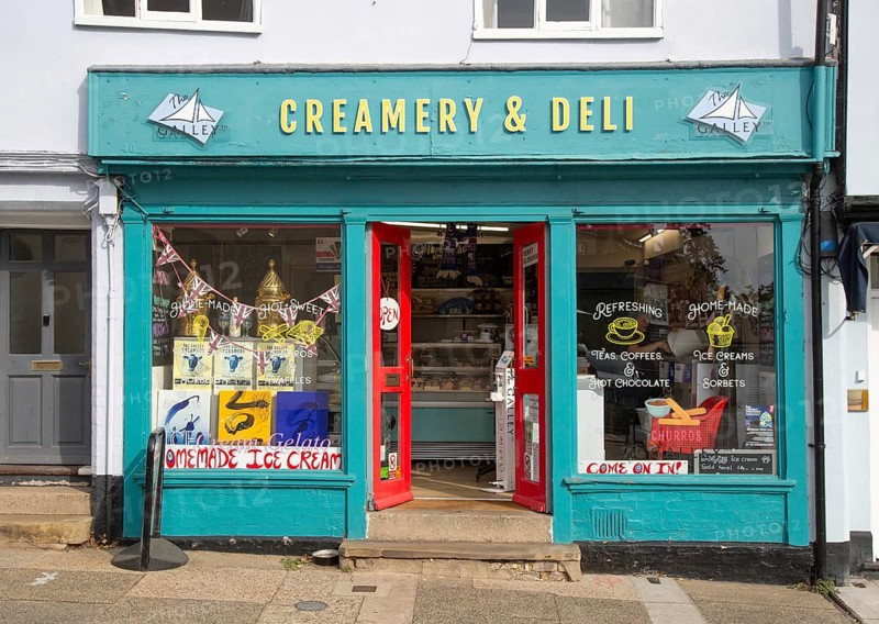 The Galley Creamery and Deli shop, Market Hill, Woodbridge, Suffolk, England, UK