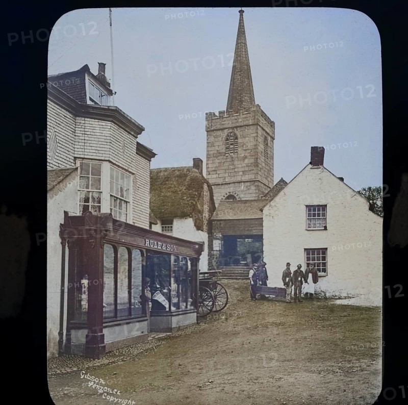 Men carrying coffin from church presumably a victim of the SS Mohegan shipwreck, St Keverne, Cornwall, England, UK 1898