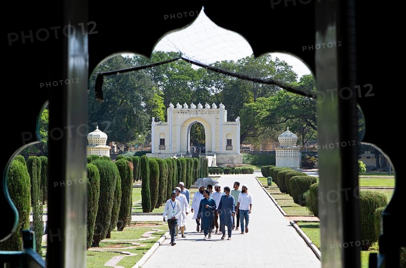 View of the garden in the Daria Daulat Bagh or Tipu Sultan's Summer Palace, Srirangapatna, Karnataka, India
