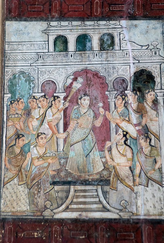 Mural painting in the Daria Daulat Bagh or Tipu Sultan's Summer Palace, Srirangapatna, Karnataka, India