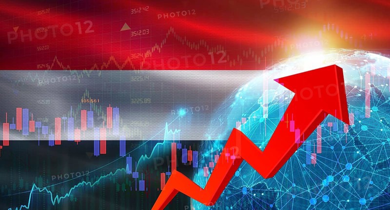 Global financial growth with Yemen flag. Financial growth with Yemen flag on economic background