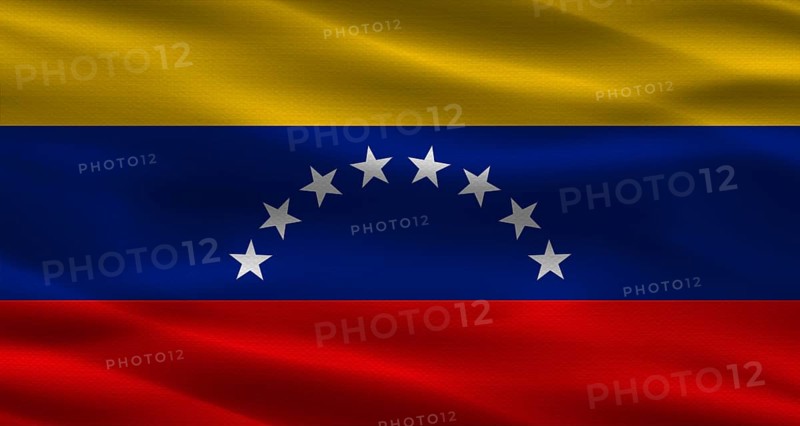 Venezuela flag with fabric texture. Realistic flag of Venezuela waving