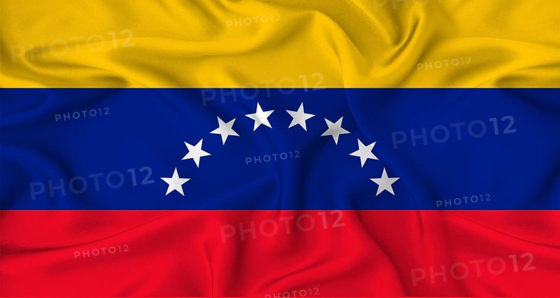 Realistic Venezuela flag waving. Close up of flag of Venezuela with cloth texture