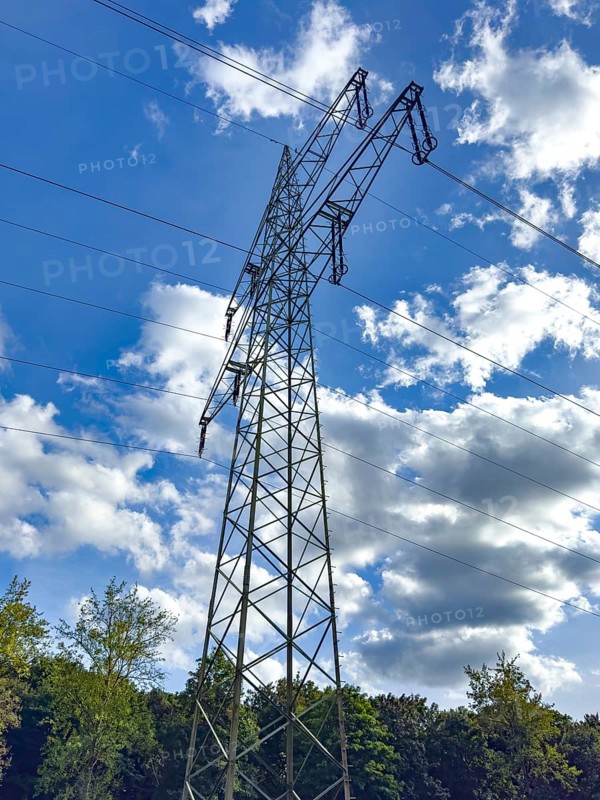 Large tall overhead line mast High-voltage mast Electricity mast Support mast Suspension of overhead electric line Overhead line for transmission of electric energy Power supply, Germany
