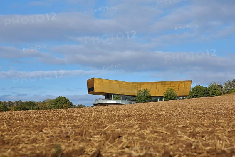 Arche Visitor Centre, archaeological museum, modern building, solitary, field, field, Nebra, Saxony-Anhalt, Germany