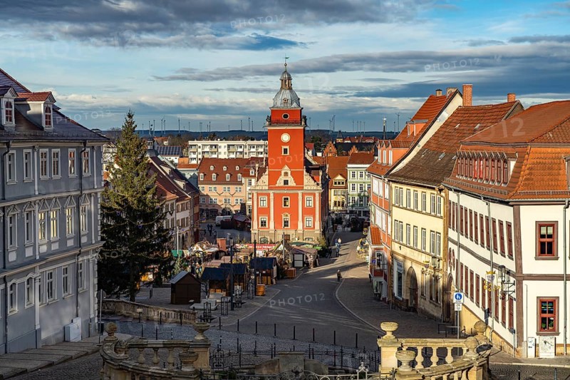 Main market square with the old town hall in Gotha, Thuringia, Germany