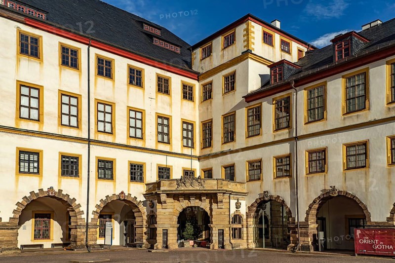 Inner courtyard of Friedenstein Castle in Gotha, Thuringia, Germany