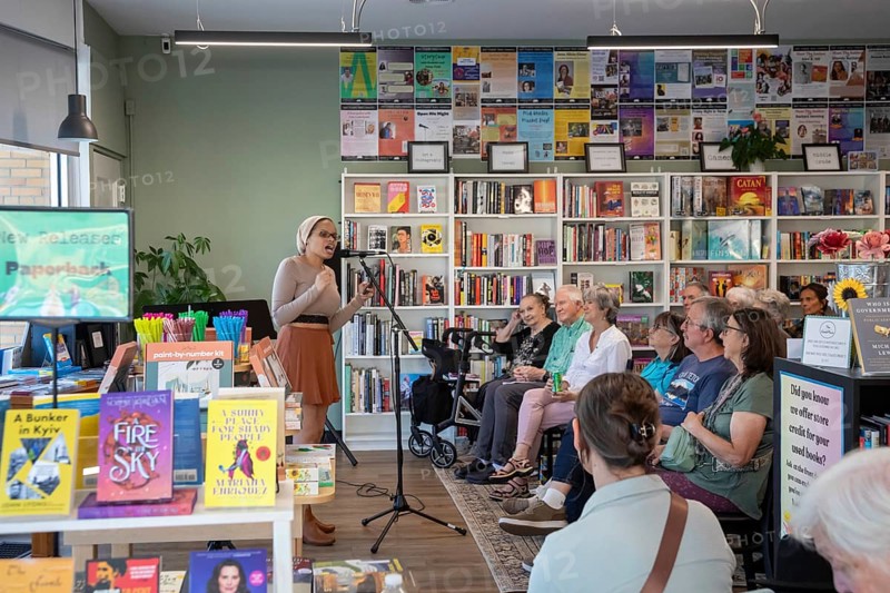 Detroit, Michigan - Melinda Billingsley, a spoken-word poet, performs her work at Next Chapter Books