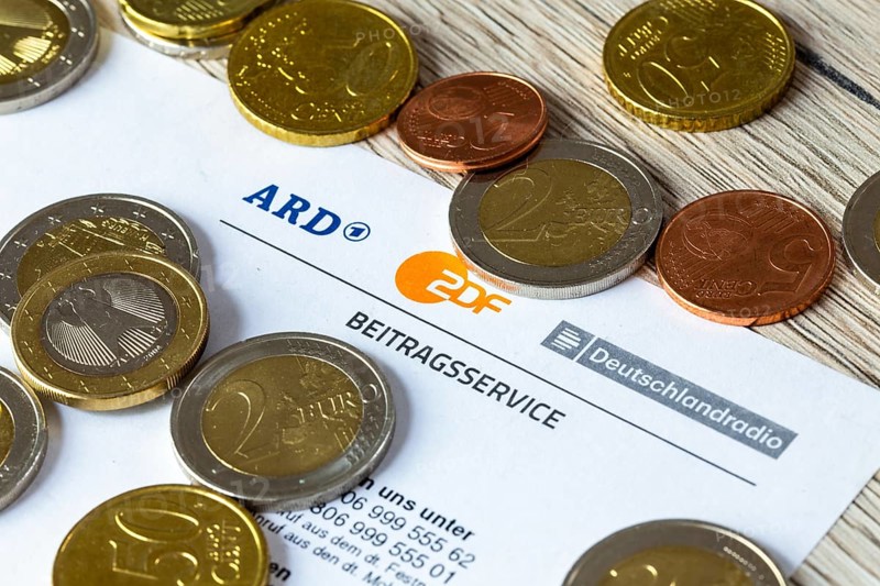 Symbolic image of the licence fee: close-up of a letterhead with the ARD, ZDF and Deutschlandradio logo