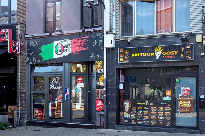 Snackbars, snack bars in the Overpoortstraat, Overpoort street, nightlife district for students in the city Ghent, East Flanders, Belgium