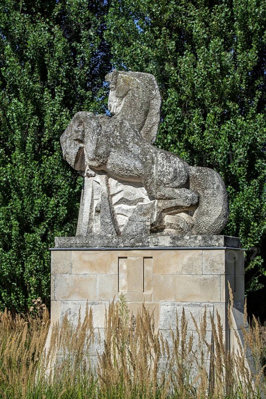 Statue of the Ros Beiaard by sculptor Marc De Bruyn, folkloristic horse in the city Dendermonde, East Flanders, Belgium