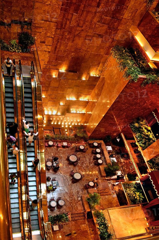 Café and escalators in Trump Tower, New York City, USA