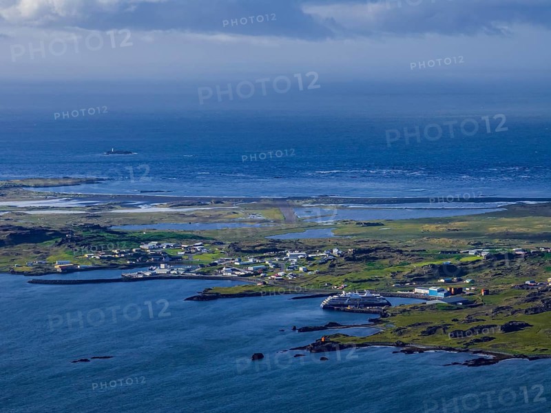 Fjord, coast, summer, aerial view, place, sea, cruise ship, mass tourism, Djupivogur, Berufjördur, East Fjords, Iceland