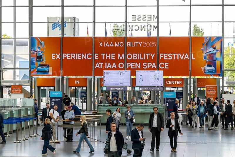 Entrance area at the exhibition halls. IAA MOBILITY in Munich. The motor show presents itself as a holistic mobility trade fair. Cars continue to take centre stage, however, with Chinese manufacturers gaining ground. Munich, Bavaria, Germany