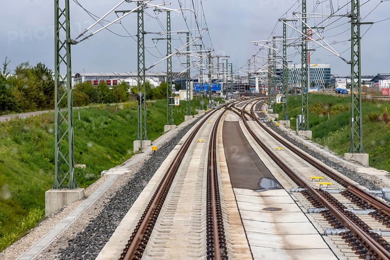 Track system of the new railway line between Wendlingen and the new airport station. The section of the Stuttgart-Ulm high-speed line is scheduled to go online at the end of 2026. The high-speed railway line is a central component of the Stuttgart 21 rail project. Stuttgart, Baden-Württemberg, Germany